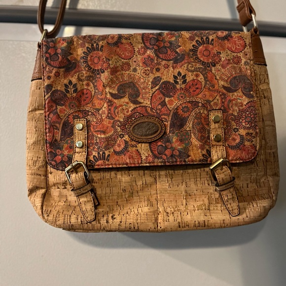 Tan and Brown Cork and Floral Crossbody Bag - Picture 2 of 12
